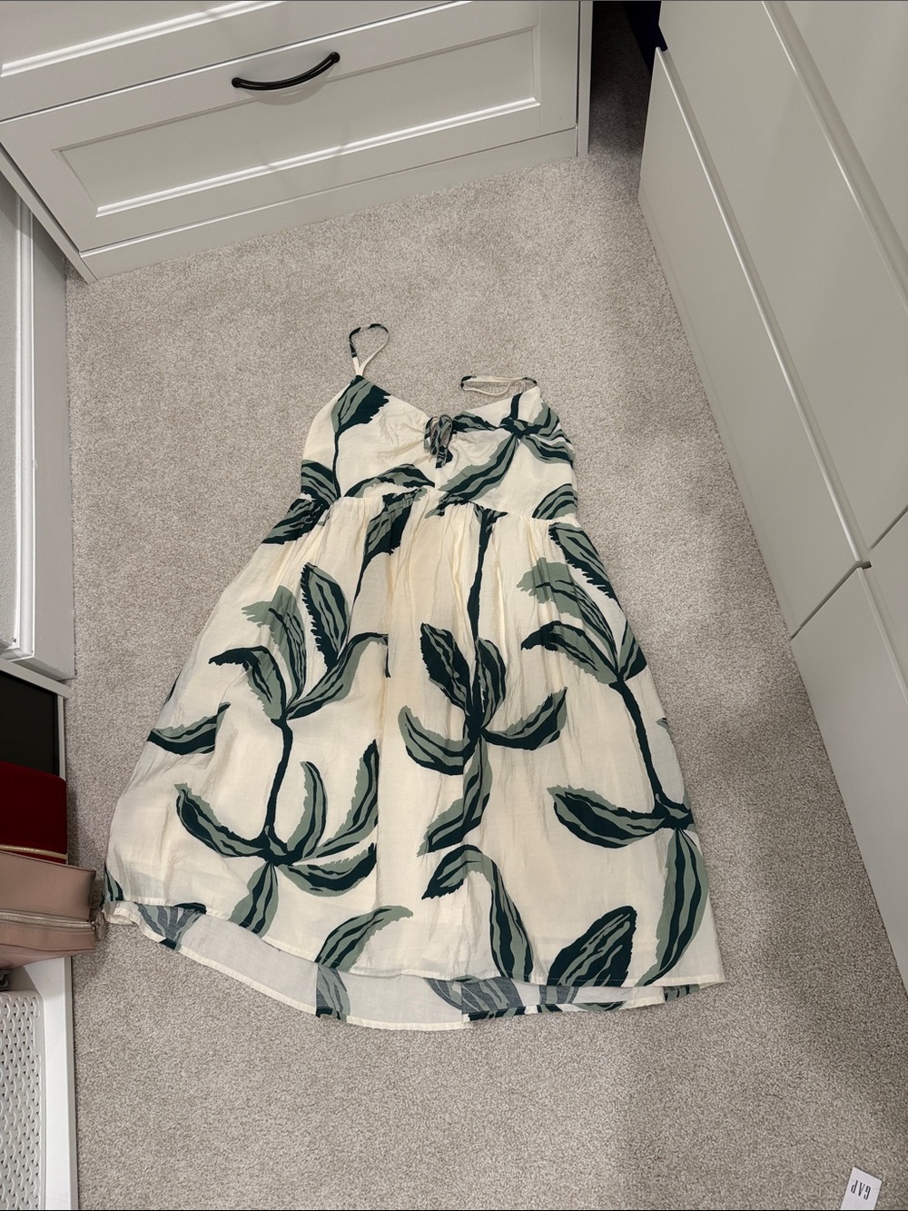Nine West Cream Mini Dress with Dark Green Leaf Print